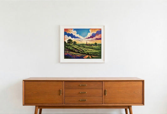 French Countryside at Sunset A4 Print in Mount