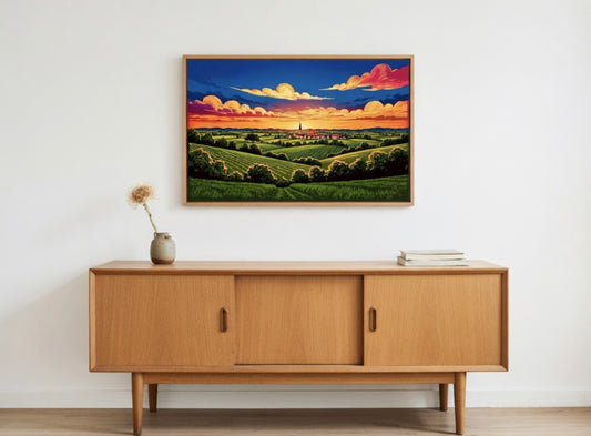 French Countryside at Sunset A4 Print in Mount